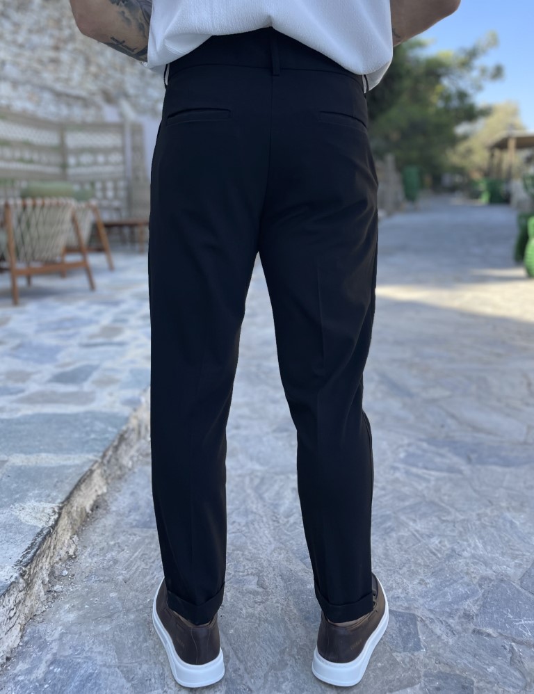 Ανδρικό μαύρο υφασμάτινο παντελόνι με πιέτες και φάσα στην μέση FCL00395 φωτογραφία